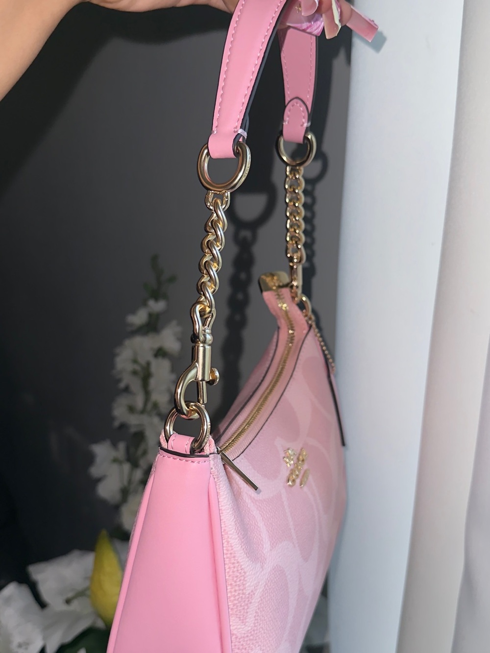 Coach Pink Signature Mini Shoulder Bag with Gold Chain - Picture 4 of 10
